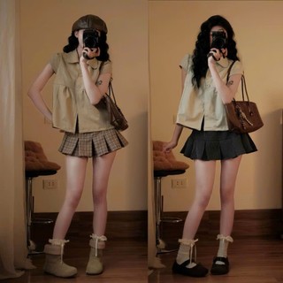 Áo Sơ Mi Cổ Peter Pan Cúc Bọc Tay Cánh Tiên Dáng Lỡ Chiết Ly Ngực DN654 – Áo Nữ Vintage Ngọt Ngào, Outfit Mùa Hè Du Lịch