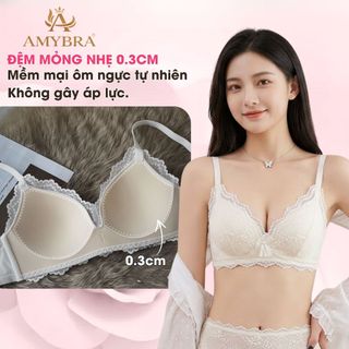 Áo Ngực Nữ  Phối Ren Không Gọng Quyến Rũ, Áo Lót Ren Nữ Phong Cách Hàn Quốc AMYBRA A2004