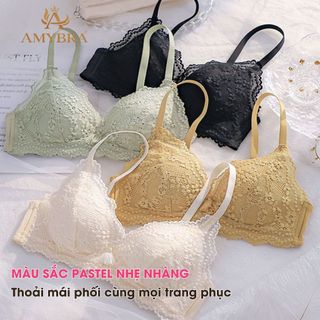 Áo Ngực Nữ  Phối Ren Không Gọng Quyến Rũ, Áo Lót Ren Nữ Phong Cách Hàn Quốc AMYBRA A2004