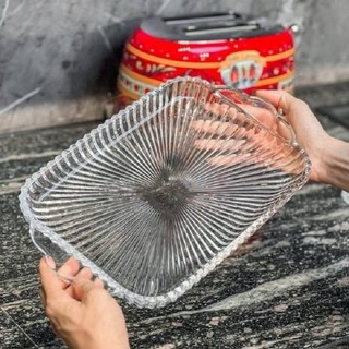 Khay, đĩa đựng hoa quả thuỷ tinh pha lê hình chữ nhật cỡ to kiểu pháp sang trọng