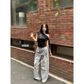 𝐍𝐞𝐯𝐚𝐫𝐬𝐢𝐝𝐞 𝐏𝐚𝐧𝐭𝐬 - Quần kaki dù, quần lưng chun ống rộng thiết kế kèm khăn đai chéo nhien.official NQD00005