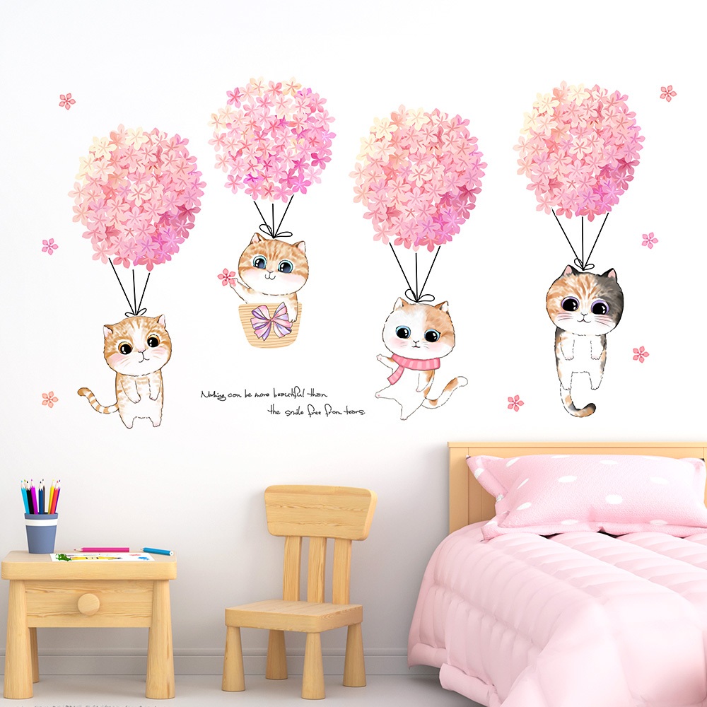 Decal Dán Tường Mèo Dễ Thương Hoạt Hình Có Keo Sẵn 55x100cm – Trang Trí Cánh Tủ, Cửa Phòng