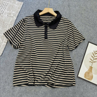 Áo Thun Polo Bigsize Nữ Kẻ Sọc Ngang Tay Ngắn Chất Thun Co Giãn Form Rộng A351
