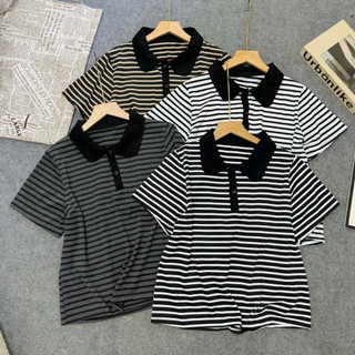 Áo Thun Polo Bigsize Nữ Kẻ Sọc Ngang Tay Ngắn Chất Thun Co Giãn Form Rộng A351