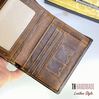 Ví da nam dáng đứng CLASIC - TH HANDMADE - Size 9.5x12cm, Nhiều Ngăn Chữ Nhật, Màu  Nâu, Bảo Hành 12 Tháng
