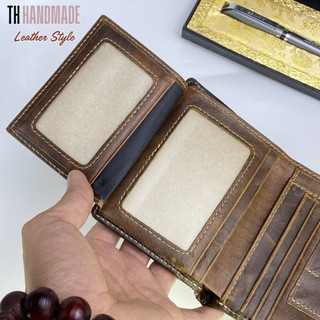 Ví da nam dáng đứng CLASIC - TH HANDMADE - Size 9.5x12cm, Nhiều Ngăn Chữ Nhật, Màu  Nâu, Bảo Hành 12 Tháng
