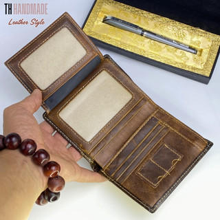 Ví da nam dáng đứng CLASIC - TH HANDMADE - Size 9.5x12cm, Nhiều Ngăn Chữ Nhật, Màu  Nâu, Bảo Hành 12 Tháng