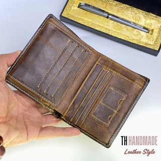 Ví da nam dáng đứng CLASIC - TH HANDMADE - Size 9.5x12cm, Nhiều Ngăn Chữ Nhật, Màu  Nâu, Bảo Hành 12 Tháng