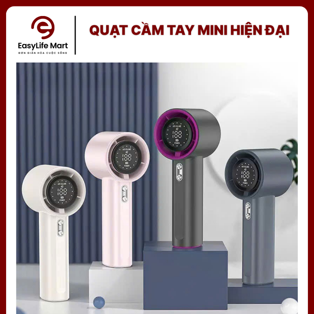 Quạt Cầm Tay Mini Đa Năng 100 Cấp Độ Gió - Pin 4000mAh, Màn Hình LED Hiển Thị Pin, Sạc Type-C, Quạt Cầm Tay Tích Điện