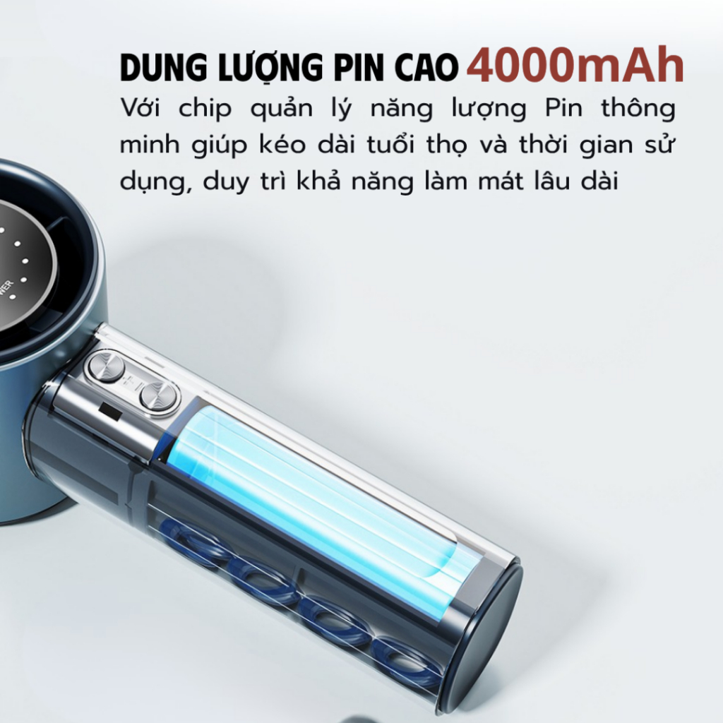 Quạt Cầm Tay Mini Đa Năng 100 Cấp Độ Gió - Pin 4000mAh, Màn Hình LED Hiển Thị Pin, Sạc Type-C, Quạt Cầm Tay Tích Điện