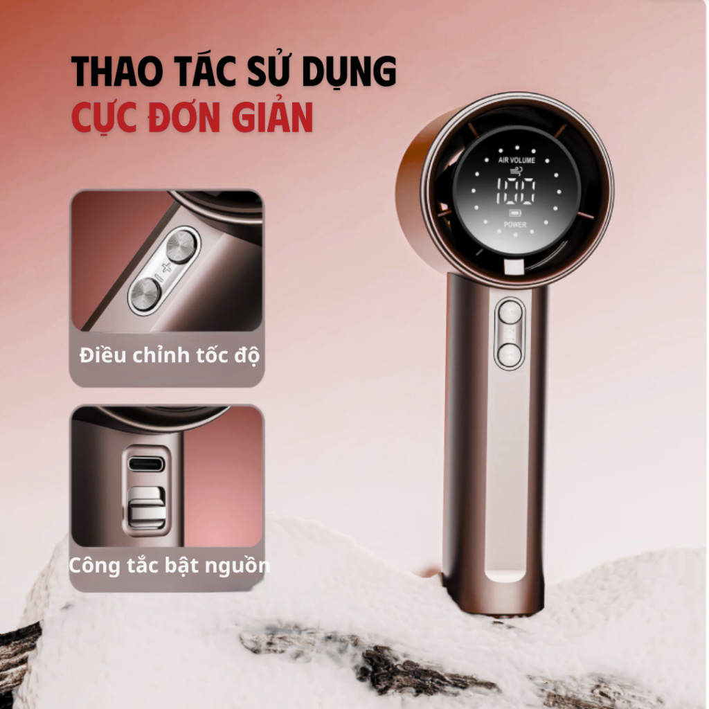 Quạt Cầm Tay Mini Đa Năng 100 Cấp Độ Gió - Pin 4000mAh, Màn Hình LED Hiển Thị Pin, Sạc Type-C, Quạt Cầm Tay Tích Điện