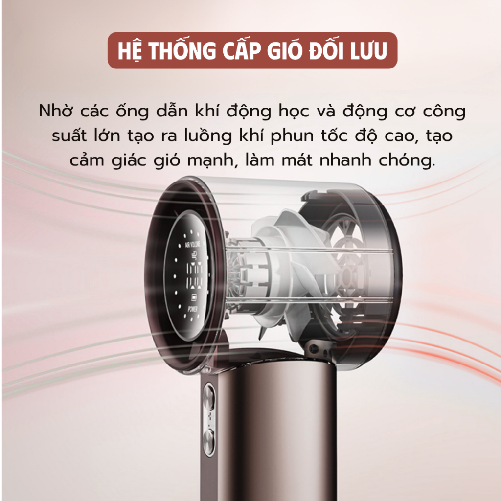 Quạt Cầm Tay Mini Đa Năng 100 Cấp Độ Gió - Pin 4000mAh, Màn Hình LED Hiển Thị Pin, Sạc Type-C, Quạt Cầm Tay Tích Điện
