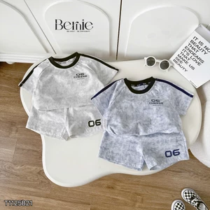 Bộ cotton loang cheese phong cách thể thao cho bé trai, bộ thun cộc tay cổ tròn mềm mát