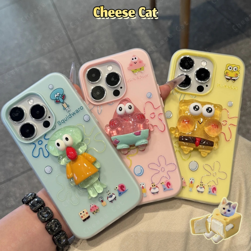 Màu vàng 3D dễ thương miếng bọt biển Ốp điện thoại và chữ H cho iPhone 13 14 15 11 12 16 17 Pro Max/Plus Xs Max XR