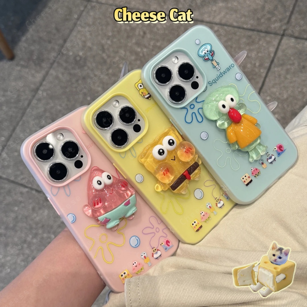 Màu vàng 3D dễ thương miếng bọt biển Ốp điện thoại và chữ H cho iPhone 13 14 15 11 12 16 17 Pro Max/Plus Xs Max XR
