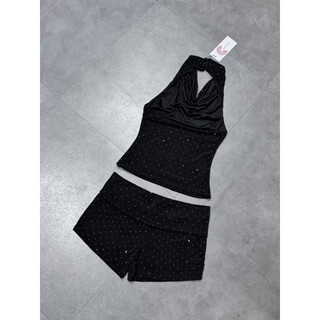 Set đồ nữ 2 mảnh đính đá lấp lánh ✨ Áo yếm + quần short ôm body sexy sang chảnh đi tiệc, đi chơi