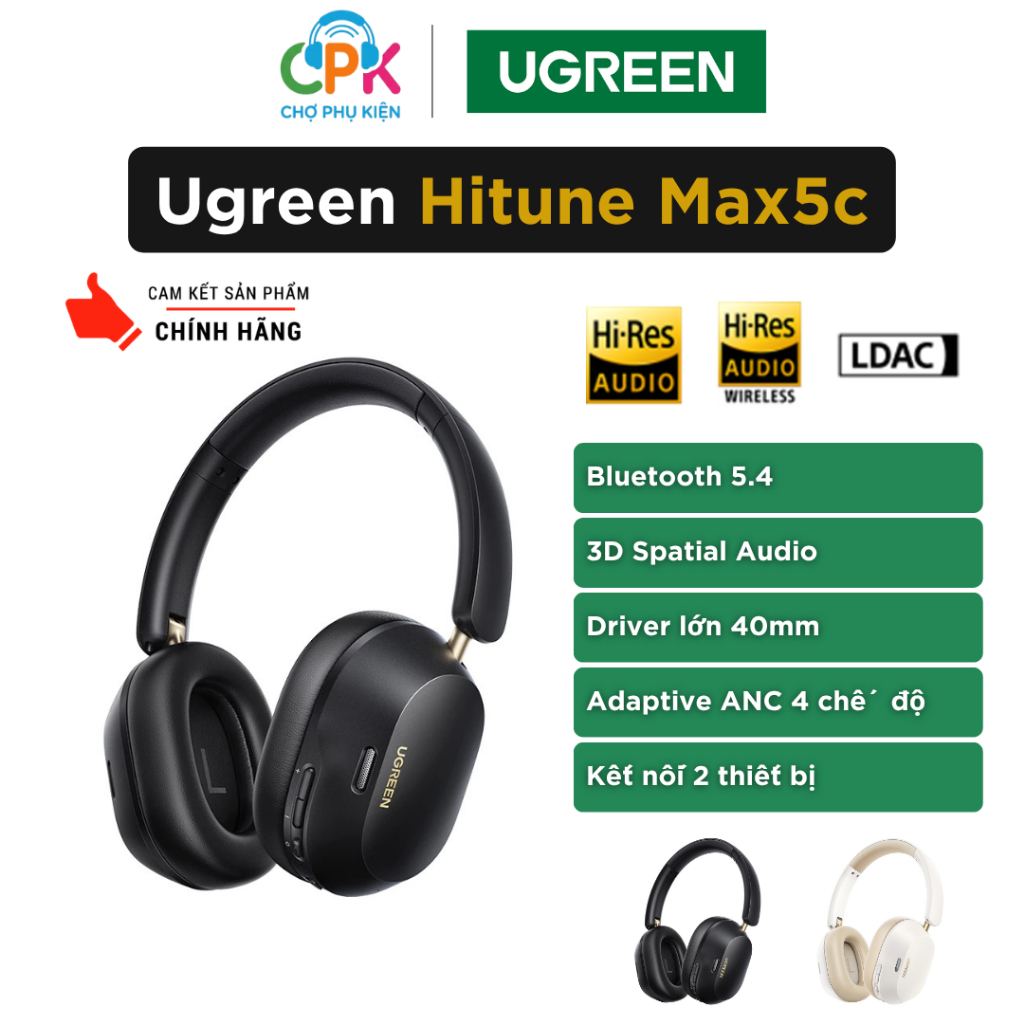 [HỎA TỐC HCM] Tai nghe Bluetooth Ugreen Hitune Max5c | Hybrid ANC | Kết nối 2 thiết bị ( Max 5C ) | BigBuy360 - bigbuy360.vn