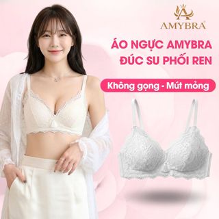 Áo Ngực Nữ  Phối Ren Không Gọng Quyến Rũ, Áo Lót Ren Nữ Phong Cách Hàn Quốc AMYBRA A2004