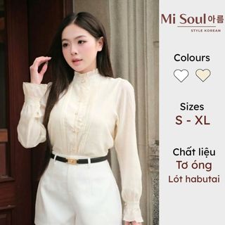 Áo Sơ Mi Nữ Cổ Bèo Tay Dài Cúc Ngọc 2 Lớp MiSoul 522 , Áo Trắng Sơ Mi Kiểu Chất Tơ Boi Thanh Lịch