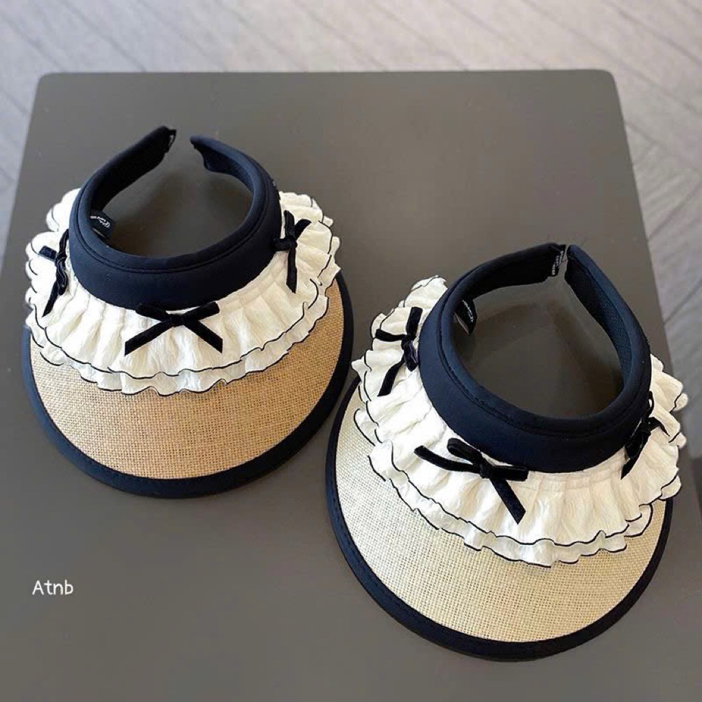 👒 Mũ Nửa Đầu Viền Bèo Nơ Xinh – Phong Cách Thanh Lịch, Chống Nắng Hiệu Quả
