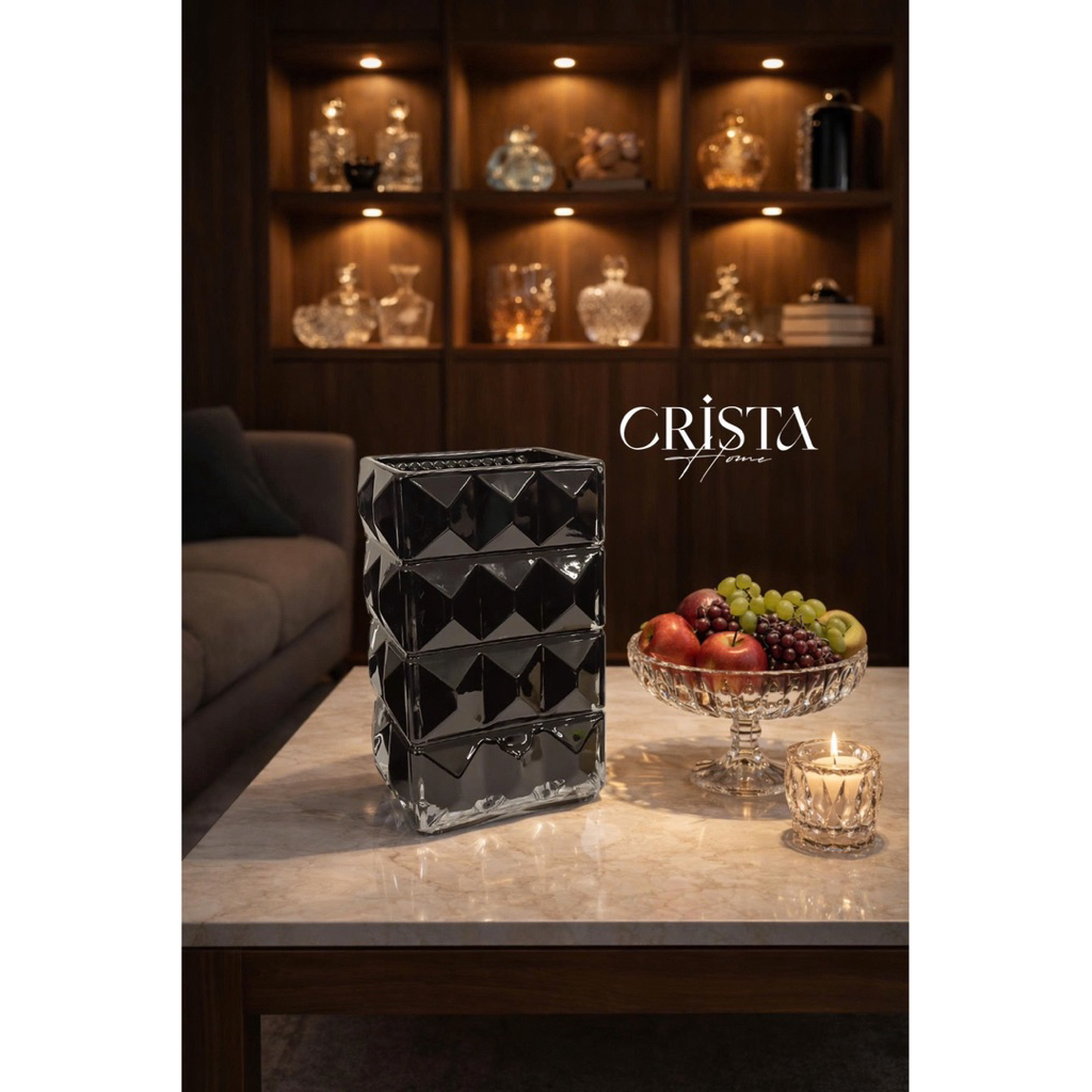 Bình Cắm Hoa Thủy Tinh Vân Kim Cương 4 Tầng Crista Home 60241 Cao Cấp Decor Sang Trọng 7 Màu Chính Hãng