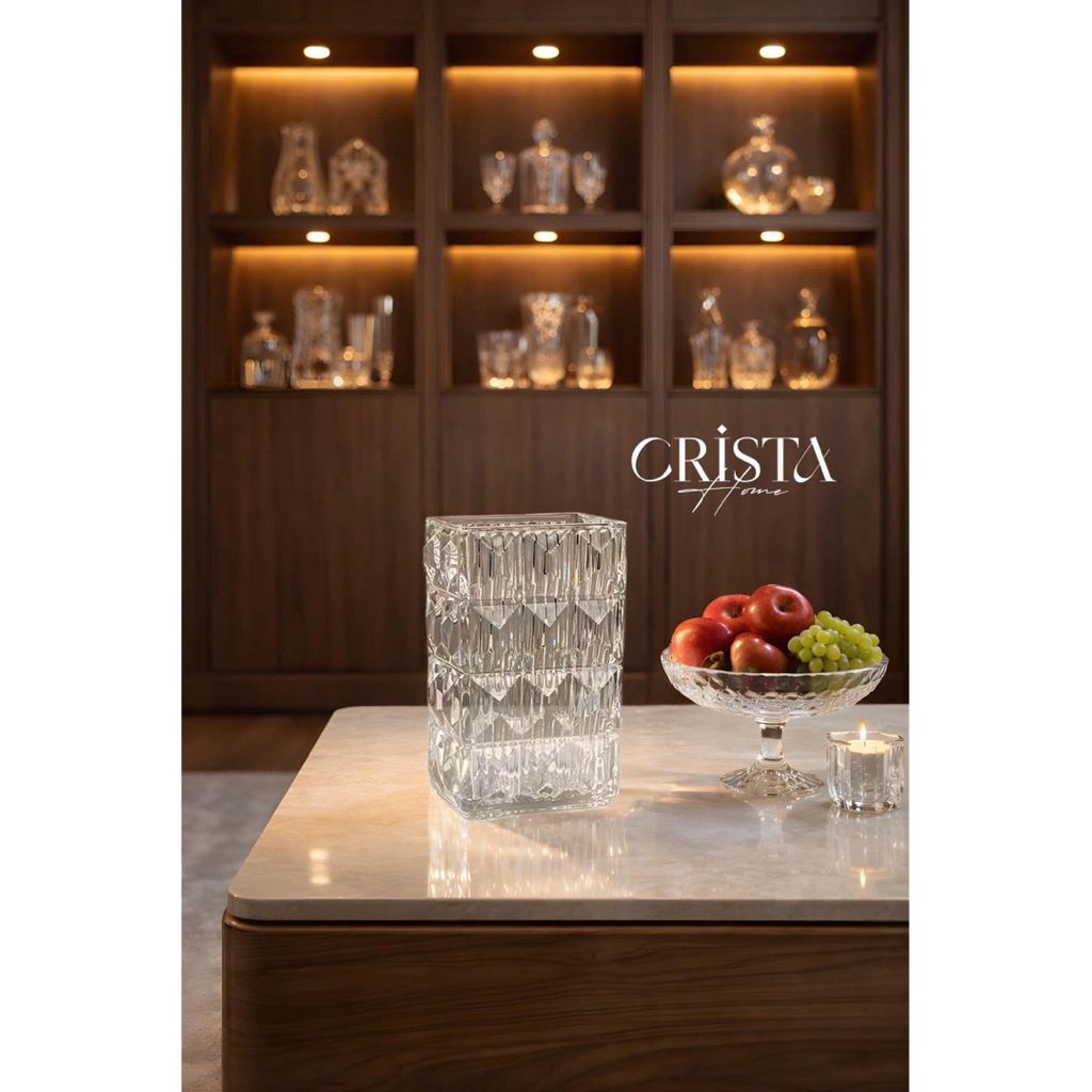 Bình Cắm Hoa Thủy Tinh Vân Kim Cương 4 Tầng Crista Home 60241 Cao Cấp Decor Sang Trọng 7 Màu Chính Hãng