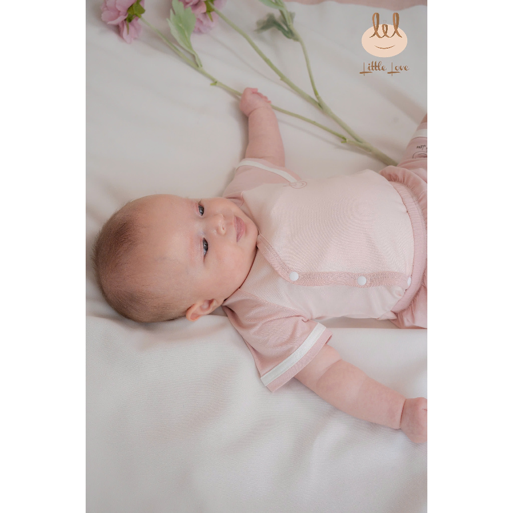 BỘ SƠ SINH VẢI SỢI TRE CÀI CHÉO PHỐI ỐP[ SIÊU MỀM, MÁT, MỊN CO DÃN VÀ THẤM HÚT TỐT] SZ 0/3M - 3/6M (HSCC03)