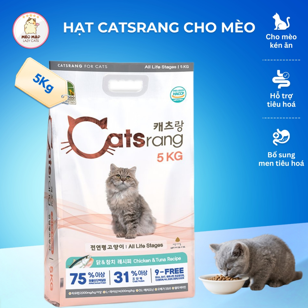 Catsrang Cho Mèo Túi 5Kg, Thức Ăn Dinh Dưỡng Hoàn Chỉnh, Hỗ Trợ Sức Khỏe Và Cải Thiện Sức Đề Kháng