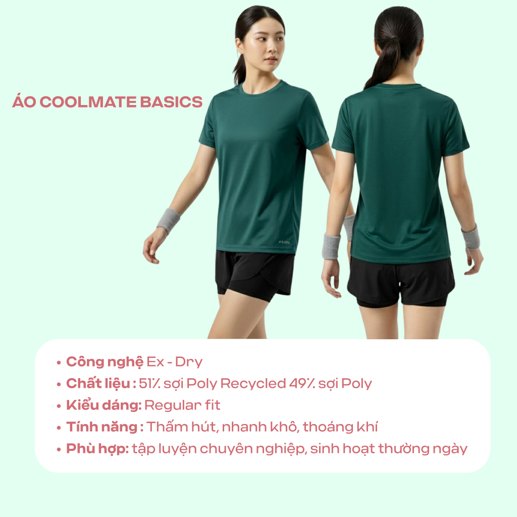 [MUA 2 GIẢM 10%] BST Áo thể thao Nữ TONE MÀU XANH LÁ thoáng khí dễ vận động - Coolmate Active For Women