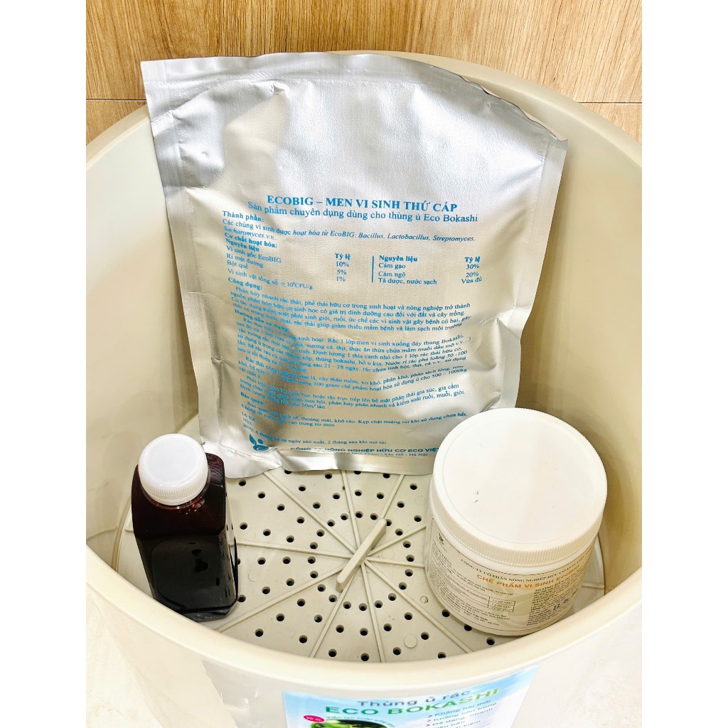 Chế phẩm men vi sinh thứ cấp EcoBig, hộp men vi sinh, rỉ mật BOKASHI