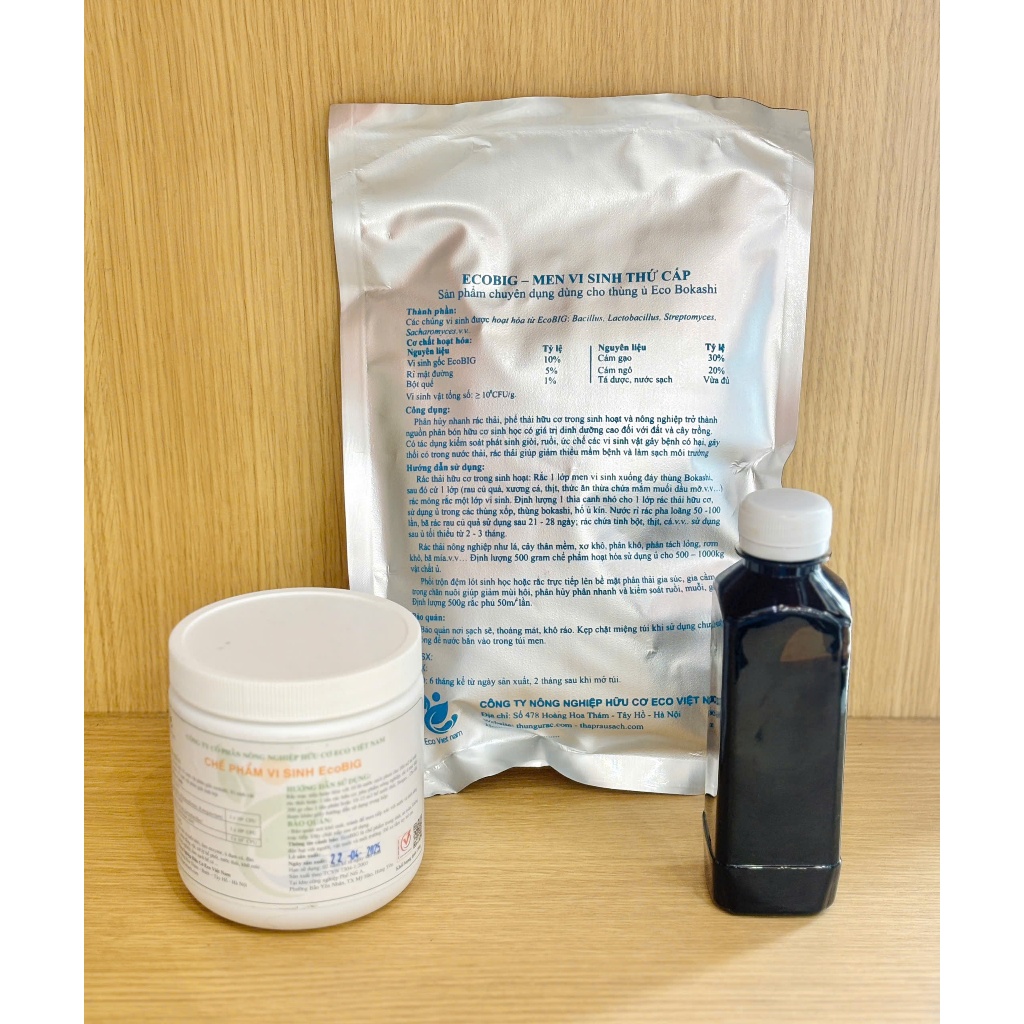 Chế phẩm men vi sinh thứ cấp EcoBig, hộp men vi sinh, rỉ mật BOKASHI