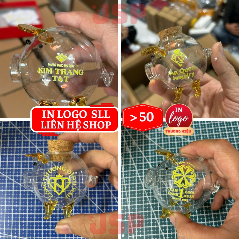 Lợn đựng vàng nhẫn  Chỉ vàng in LOGO >50 lợn thủy tinh đựng vàng tiết kiệm heo thuy tinh KAP