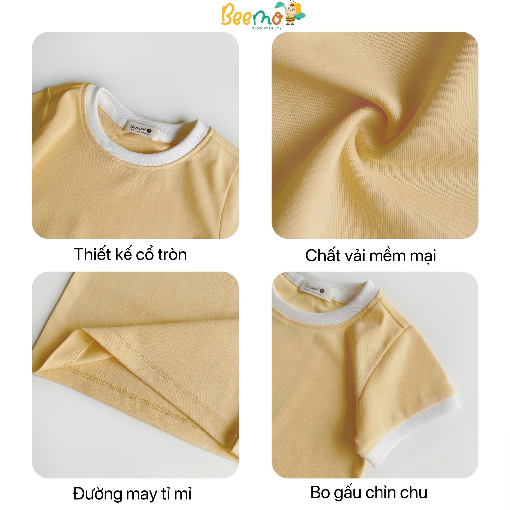Áo phông cổ tròn basic trơn màu unisex cho bé, áo thun cổ tròn mềm mát