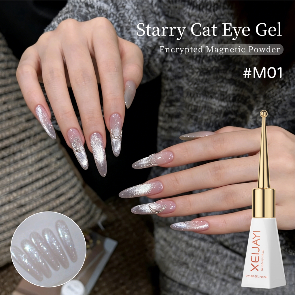XEIJAYI 10ml-Sơn móng tay dạng gel màu trắng nude siêu bóng, hiệu ứng mắt mèo, thích hợp sử dụng tại salon và hàng ngày.