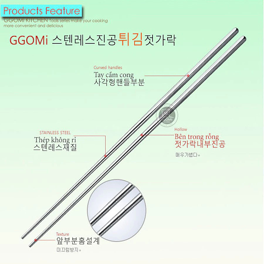 Đũa Xào Chân Không GGOMI 36cm – Đũa Inox Cao Cấp, Chống Trơn, Chịu Nhiệt Tốt