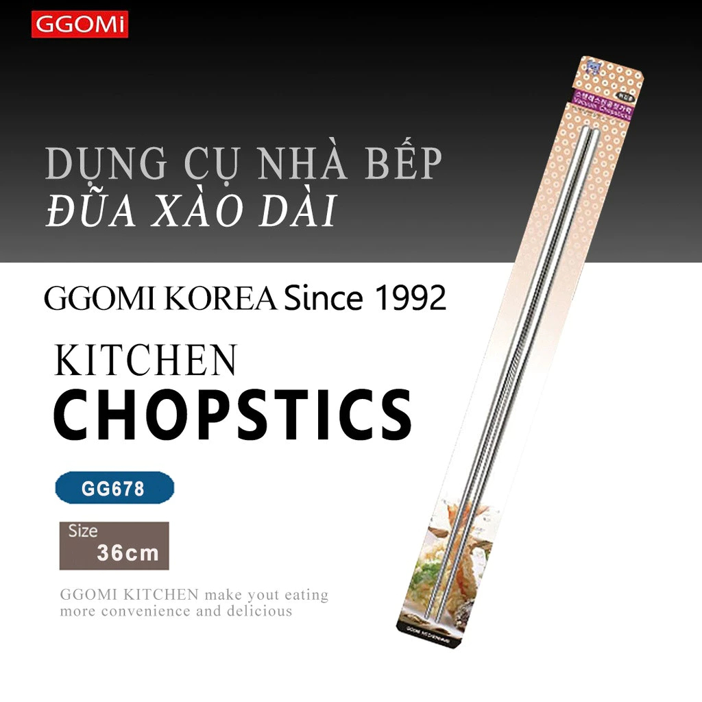 Đũa Xào Chân Không GGOMI 36cm – Đũa Inox Cao Cấp, Chống Trơn, Chịu Nhiệt Tốt