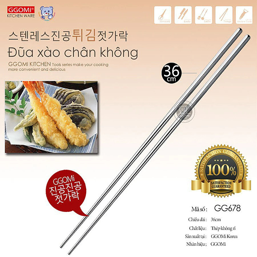 Đũa Xào Chân Không GGOMI 36cm – Đũa Inox Cao Cấp, Chống Trơn, Chịu Nhiệt Tốt