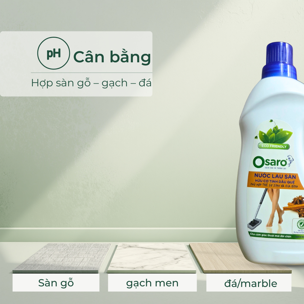 NƯỚC LAU SÀN OSARO 1KG TINH DẦU QUẾ - Lau sạch sàn, khô nhanh, giảm mùi, không trơn nhớt