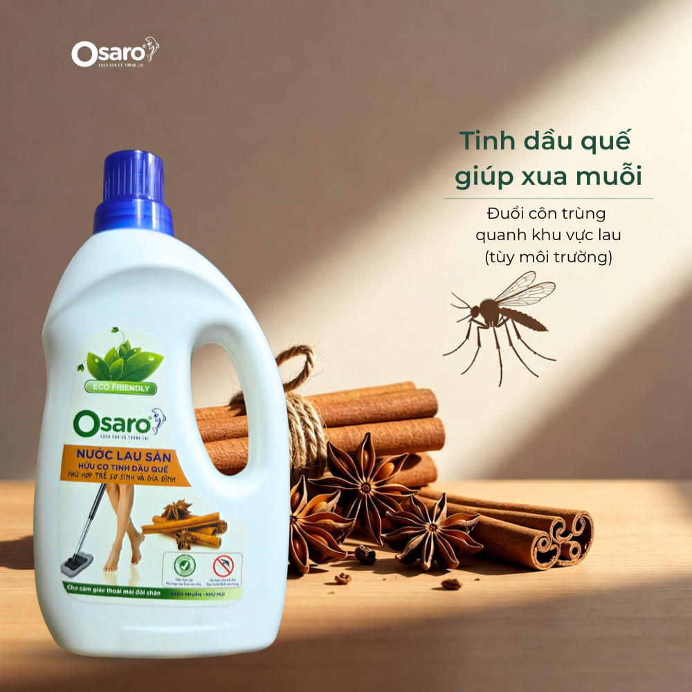 NƯỚC LAU SÀN OSARO 1KG TINH DẦU QUẾ - Lau sạch sàn, khô nhanh, giảm mùi, không trơn nhớt