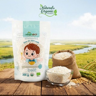 [MUA 1kg tặng bịch 200gr]Gạo Japonica hữu cơ Hasa Bio 200g gạo trắng cho bé ăn dặm mềm dẻo an toàn - Natural Market