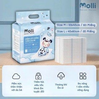 Túi 100 / 60 / 35 miếng lót chống thấm Molli chính hãng dùng 1 lần