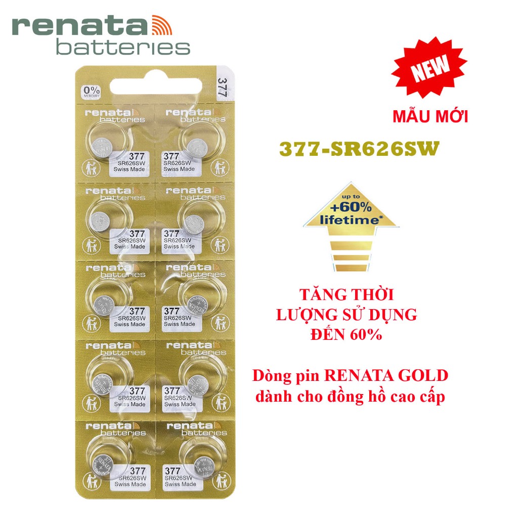[Premium Extra-Long Life] Pin đồng hồ Thụy Sỹ RENATA 377 SR626SW dành ...
