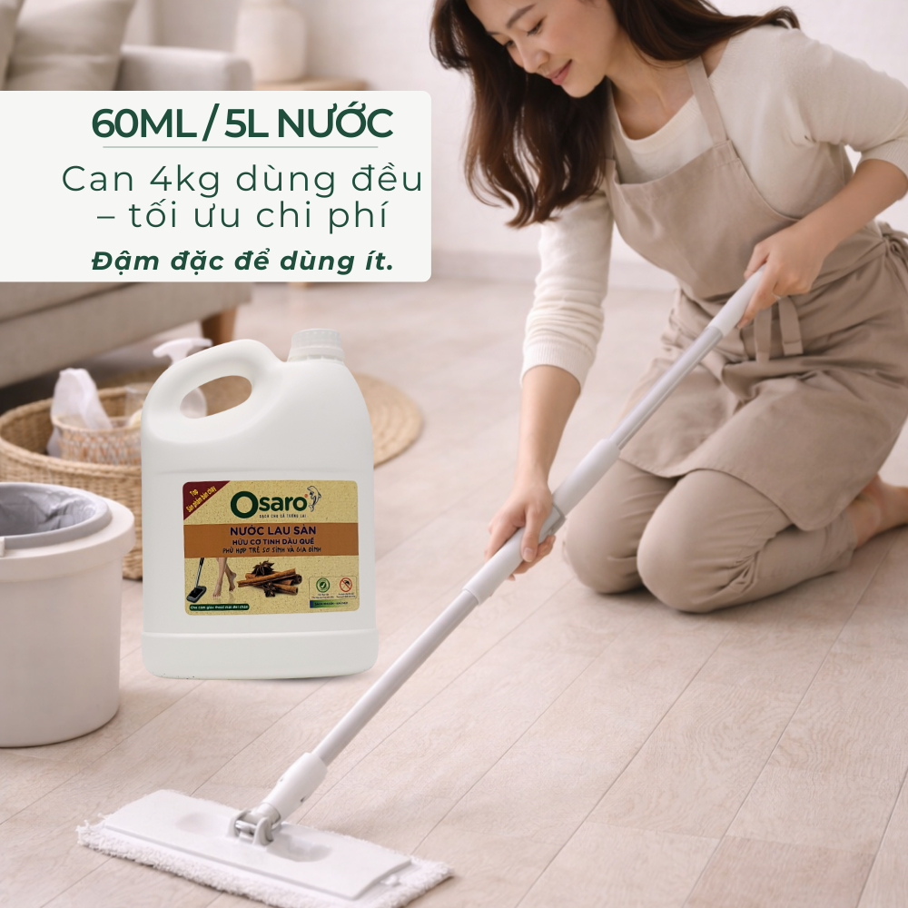LS4KQ - NƯỚC LAU SÀN OSARO 4KG TINH DẦU QUẾ – Lau sạch sàn nhà, khô nhanh, hương quế dễ chịu