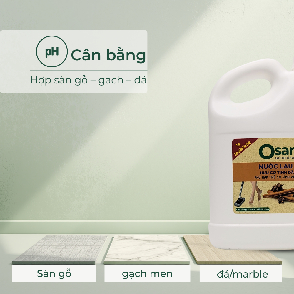 LS4KQ - NƯỚC LAU SÀN OSARO 4KG TINH DẦU QUẾ – Lau sạch sàn nhà, khô nhanh, hương quế dễ chịu