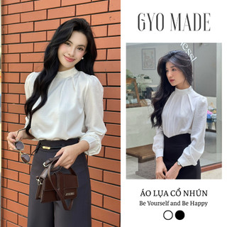 Áo kiểu cổ lọ (cổ nhún) nữ GYOMADE® chất lụa đũi mềm mại, mặc mát, nhẹ nhàng và thanh lịch | GA016