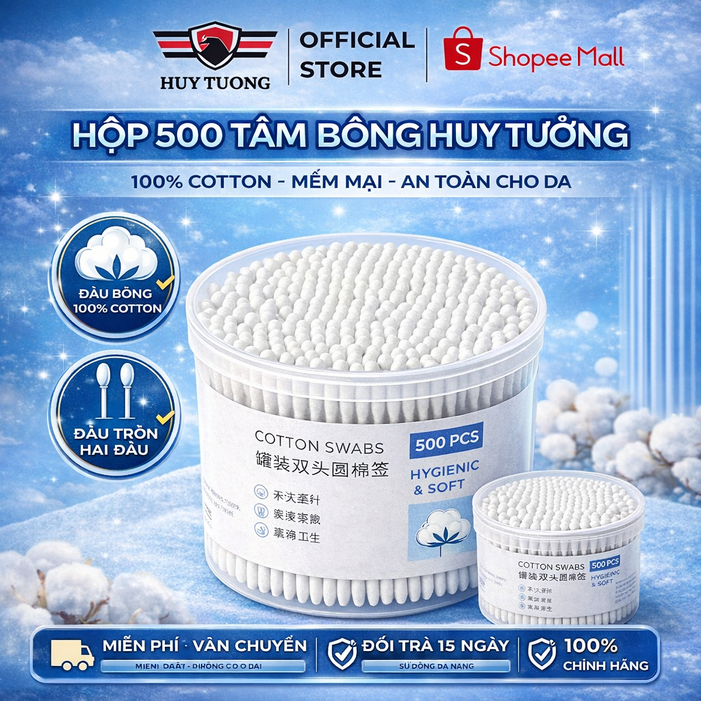 Combo 5 hộp tăm bông ráy tai chất liệu bông COTTON, thân gỗ 2 đầu cứng ...