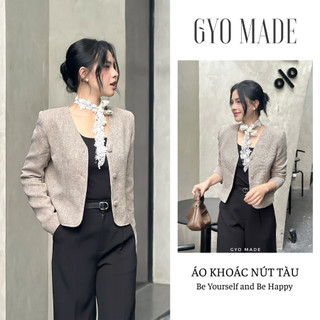 Áo khoác nữ nút tàu GYOMADE® phong cách thanh lịch chất bố mịn 2 lớp có mút đệm vai | GA073
