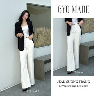Quần Jean trắng nữ GYOMADE® lưng cao tôn dáng, đứng form, chất cottton co giãn ít | GQ014