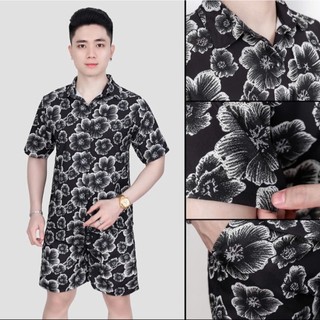 BỘ LỤA NAM CAO CẤP,MỀM MỊN HỌA TIẾT HOA DÂM BỤT THỜI TRANG.SET ĐỒ NAM MẶC ĐI BIỂN,DU LỊCH CỰC MÁT.