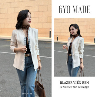 Áo blazer nữ tay dài GYOMADE® viền ren cao cấp dáng suông thanh lịch chất Carolan lạnh | GA042